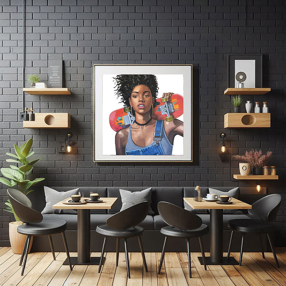 Thumbnail: Skateboard Chic fine art print featuring inspirational, empowering modern Black art for cafe or restaurant