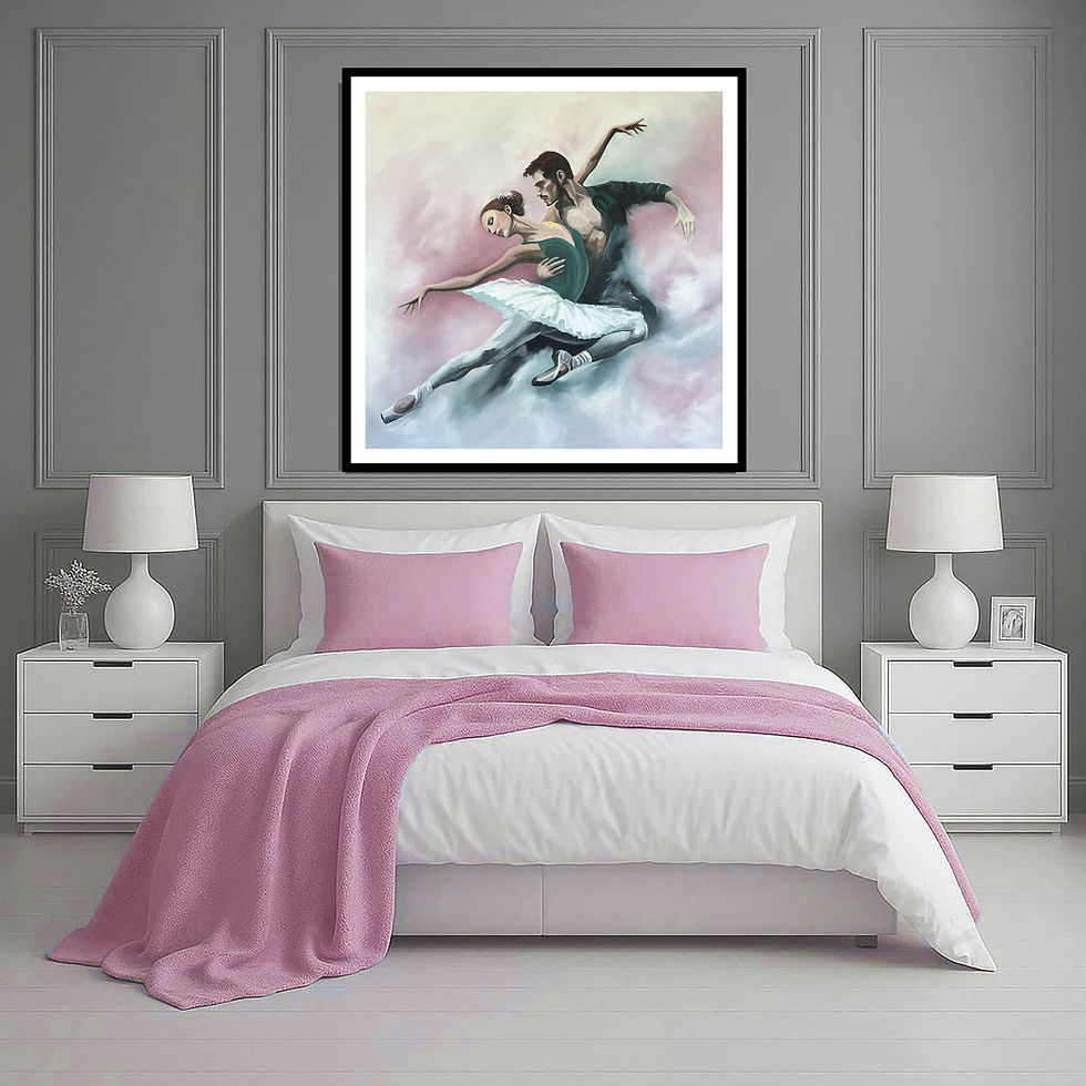Thumbnail: Romantic ballet fine art print styled in pink bedroom with elegant decor