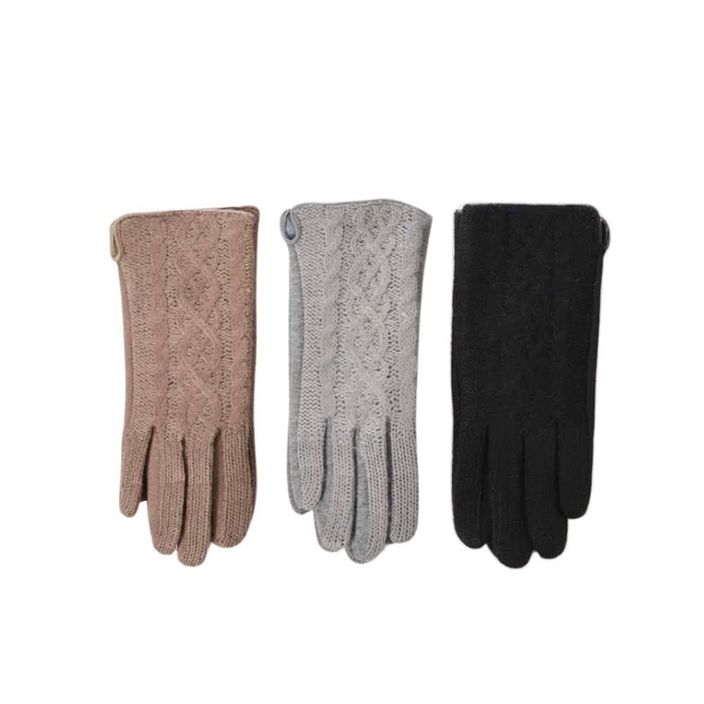 כפפות סרוגות לאישה- פרונט- שחור, אפור ובז