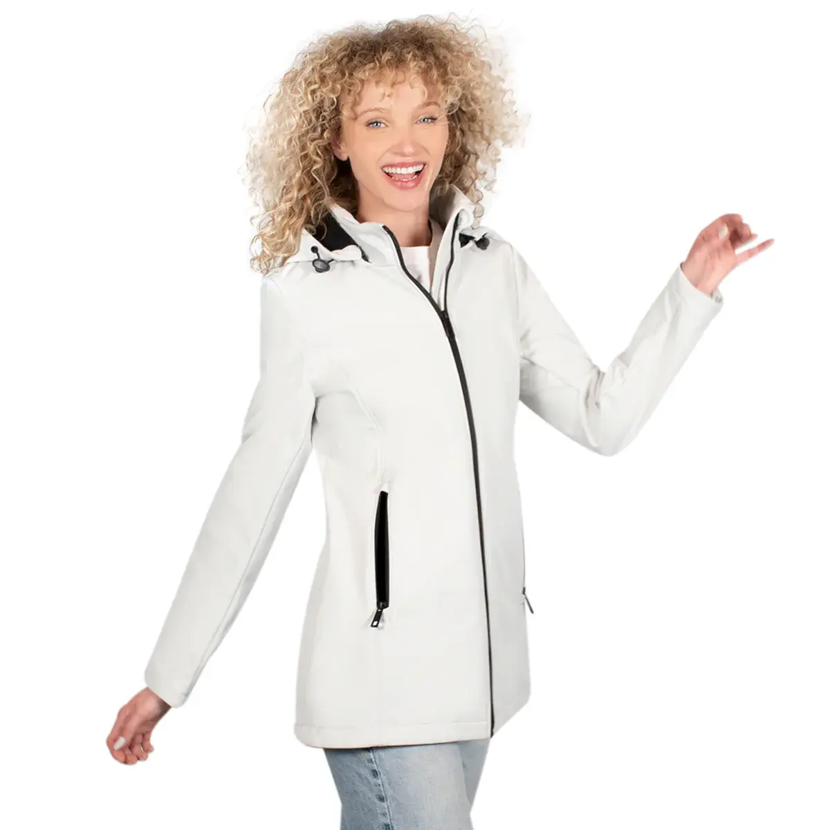 מעיל סופטשל כובע נשלף, אבן, פרונט