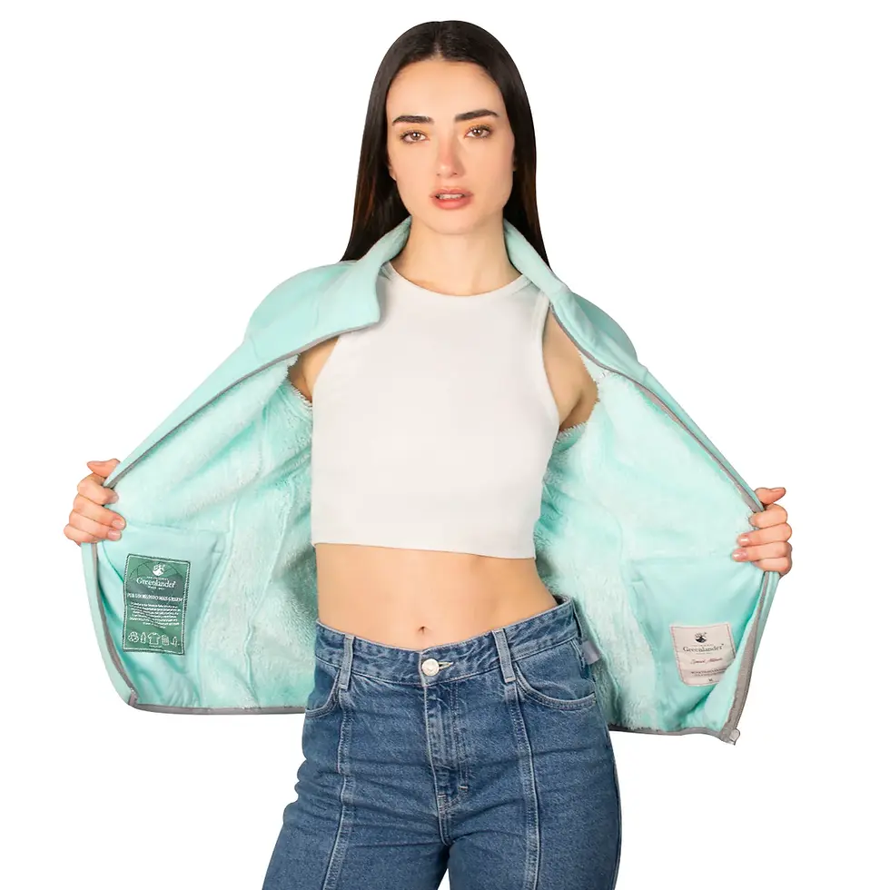 תמונה ממוזערת: מעיל פליז יולי לאישה- מצב פתוח- צבע טורקיז