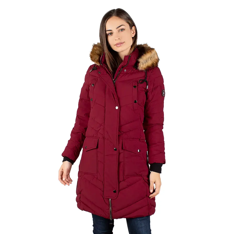 תמונה ממוזערת: מעיל פוך ארוך לאקי, בורדו, פרונט