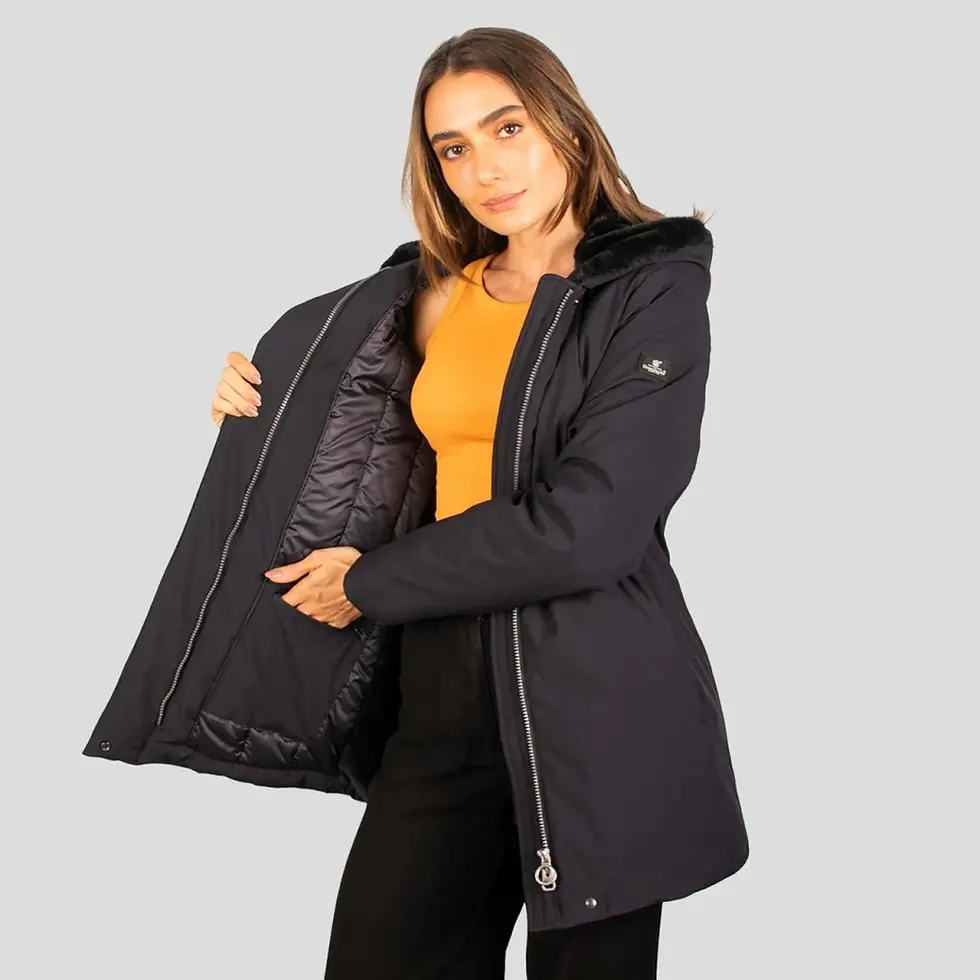 תמונה ממוזערת: מעיל אנה לאישה- צבע שחור, פנים המעיל