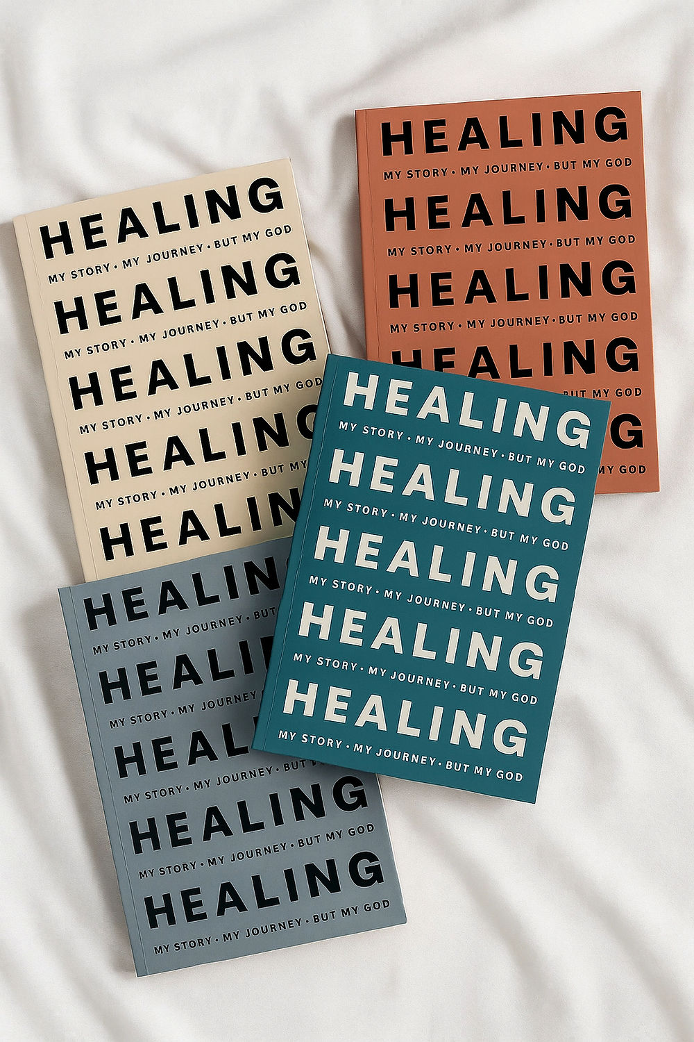 White Healing Journal by Shea Heals with terracotta script luxury linen notebook