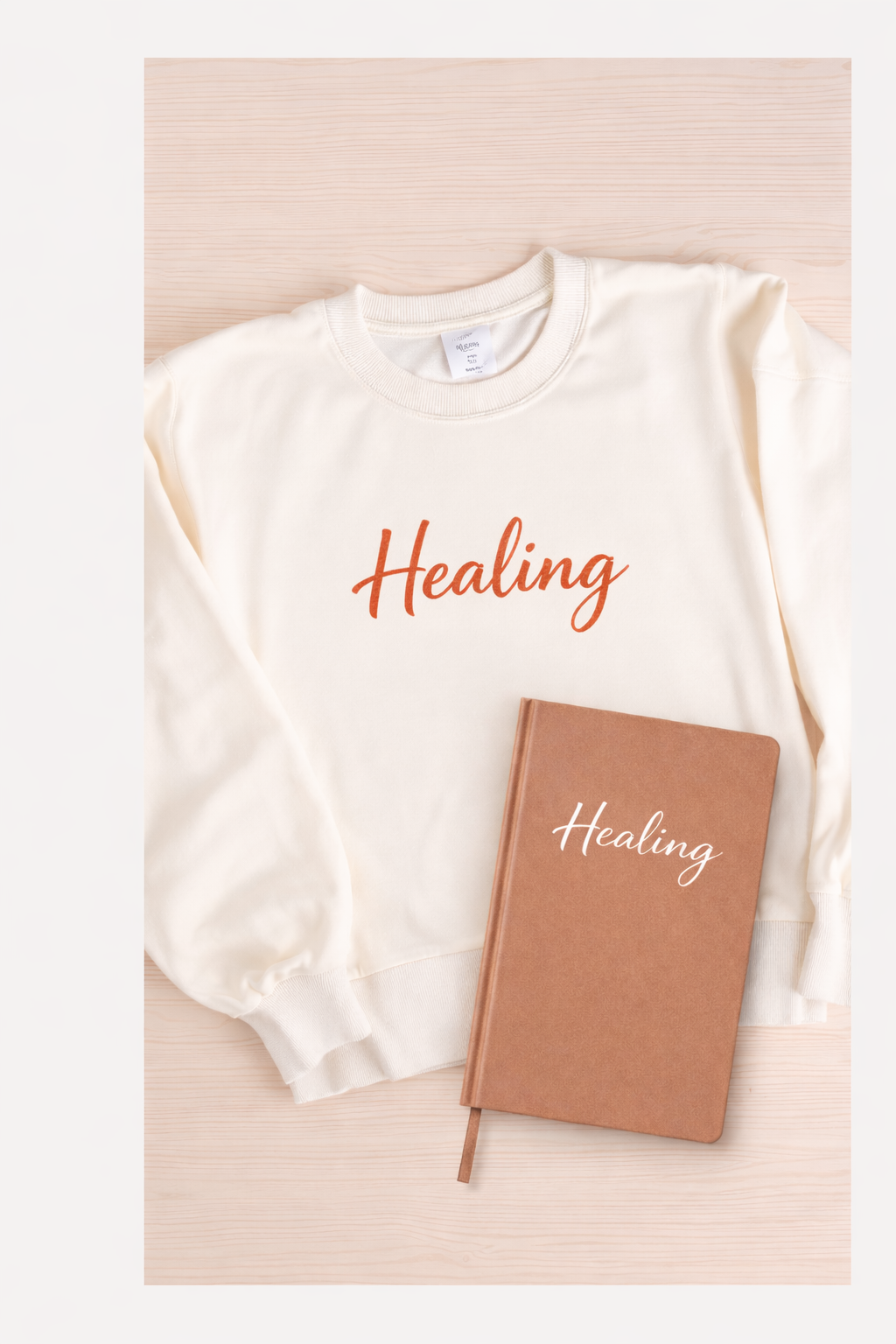 Healing Sweatshirt, Beige with Terracotta Script