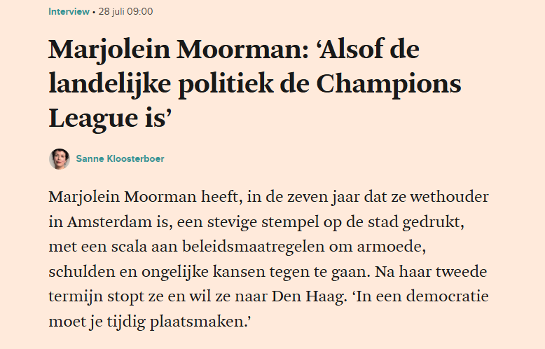 Interview met wethouder Moorman over o.a. de NoordAs: "Aan het begin van de bijeenkomst houden we elkaars handen vast als teken dat we gelijk zijn"
