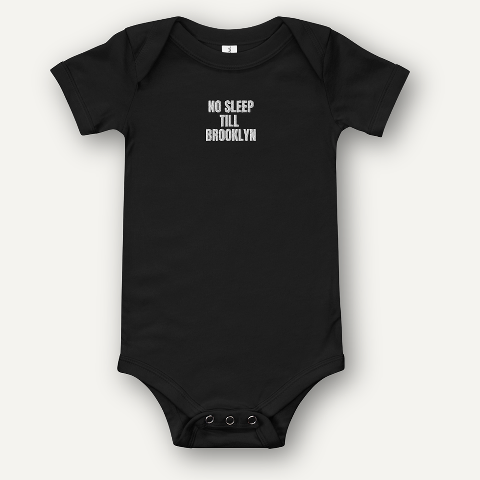 No Sleep Till Brooklyn Baby Onesie – 80s Hip Hop Embroidered Bodysuit