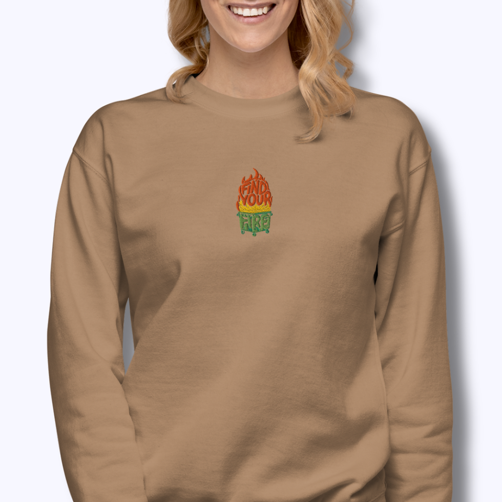 Thumbnail: Dumpster fire embroidered sweatshirt with “Everything Is Fine… Probably” burnout humor design