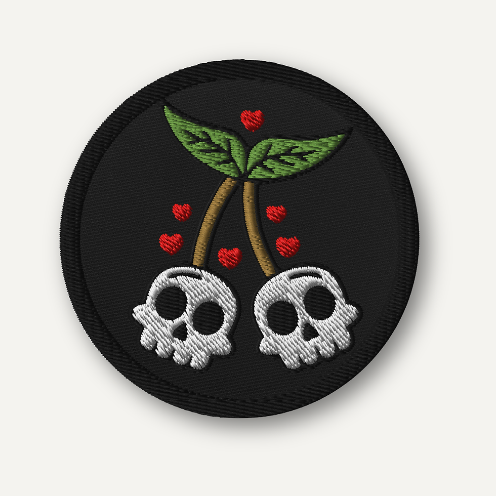 Skull Cherry Patch – 3" Embroidered Iron-On Patch