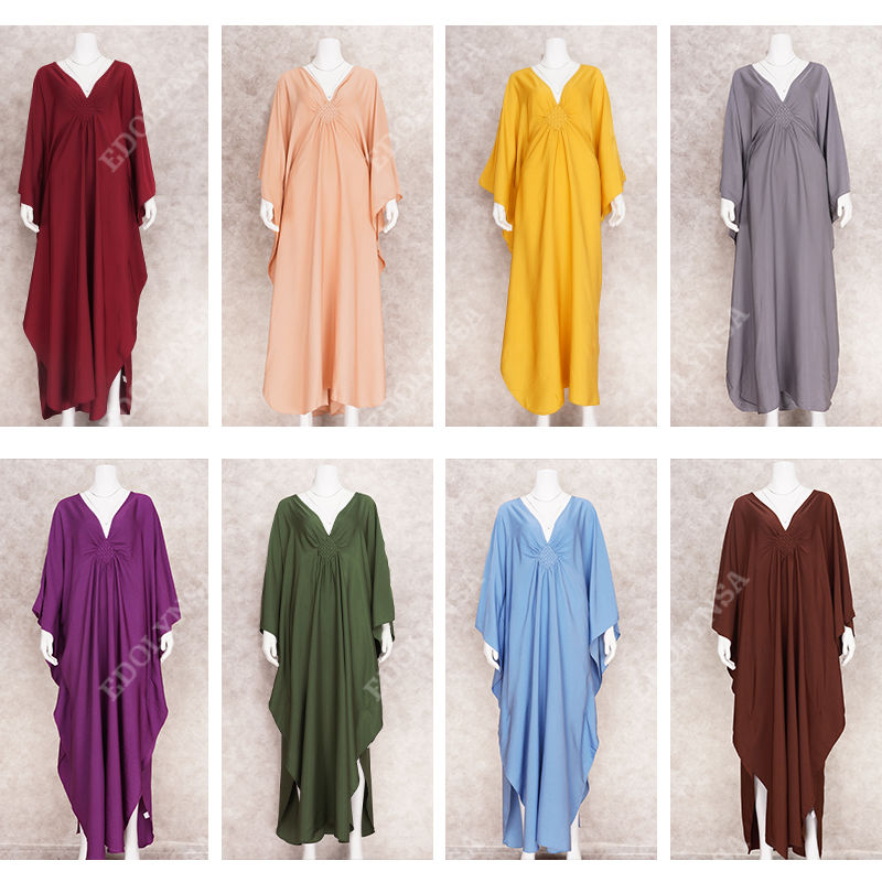 Thumbnail: 2025 Multicolor V-neck Batwing Sleeve Plus Size Loose Maxi Dress For Women Summe