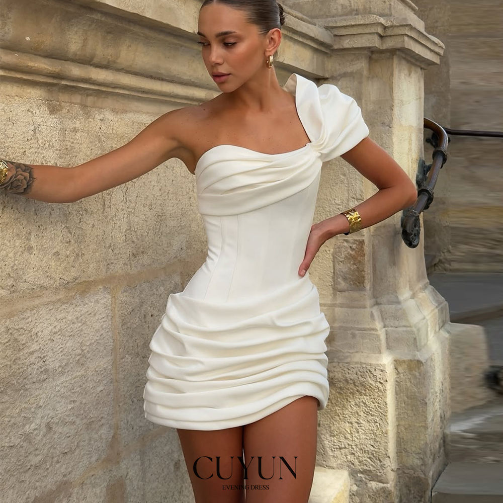 CUYUN One Shoulder Sexy Mini Women Prom Dresses Backless Customized Sheath Party