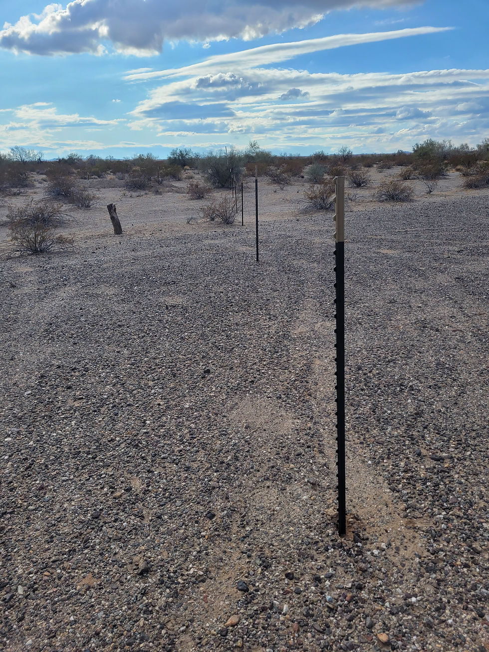 Eye-level view of wooden boundary posts installed