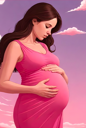 Programme de séance de sophrologie en ligne pour la grossesse et la périnatalité montrant une femme enceinte regardant son ventre en pensant à l'accouchement