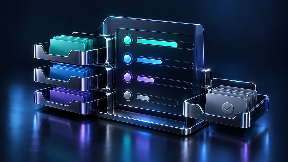 Business dashboard and task trays representing internal software tools