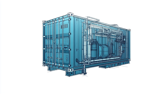 knico_realistic_line_drawing_of_a_blue_compressor_in_a_contai_4bd9e98f-46eb-49e4-9c19-c768