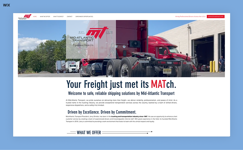 mid Atlantic website for transportation built on wix
