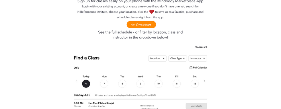 pilates fitness booking page built with wix