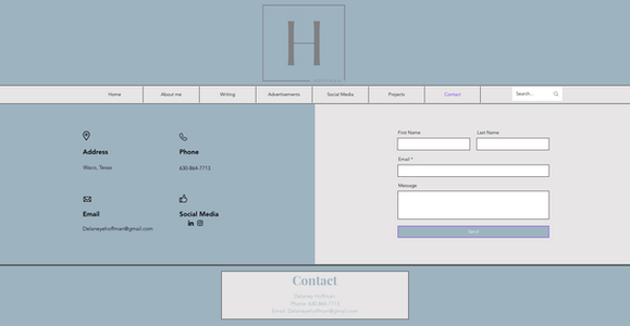 contact page for this student portfolio example page