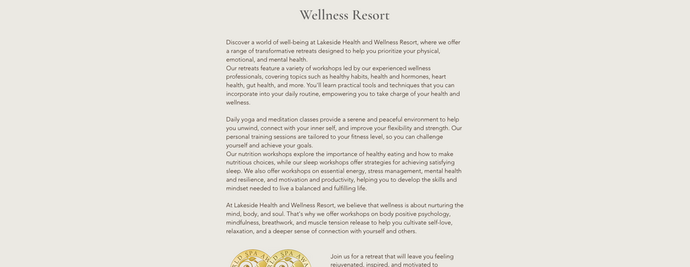 health and wellness resort website with booking feature