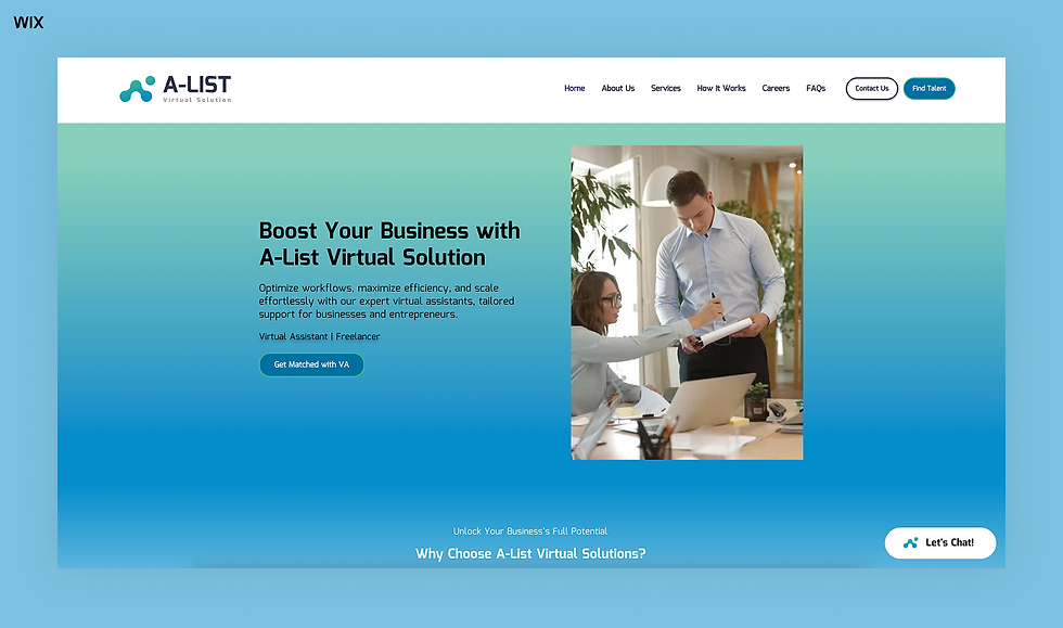 A-List Virtual Solutions wix virtual assistant example website
