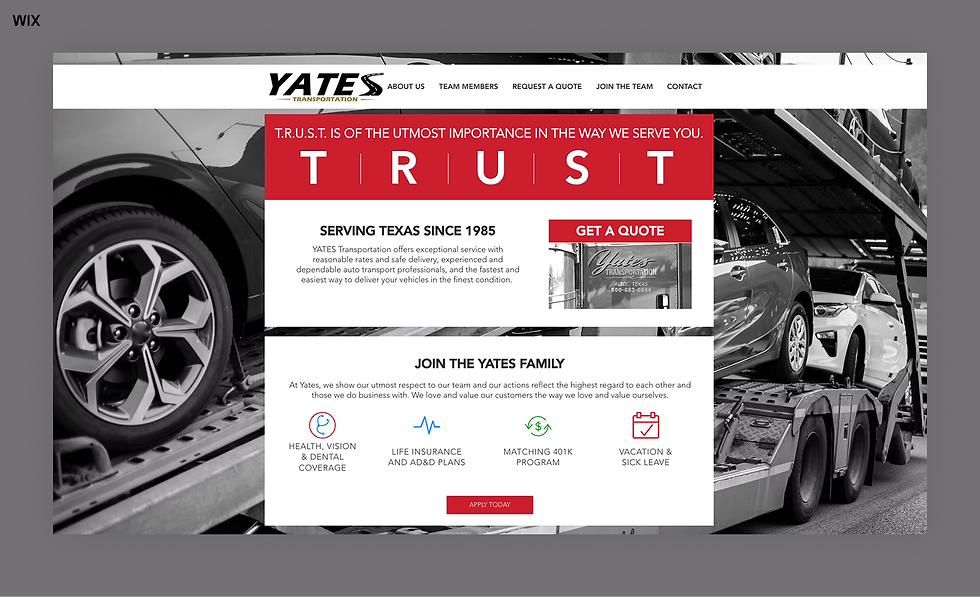 yates transportation website built on wix