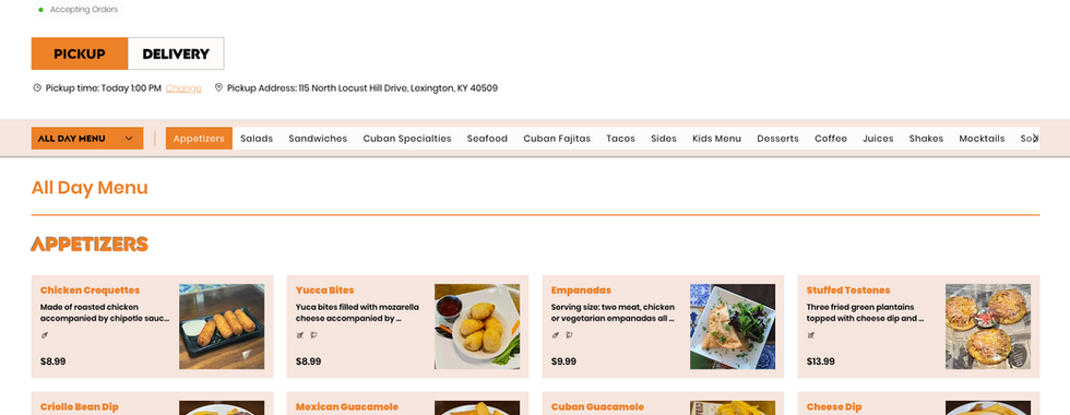 online ordering wix restaurant website
