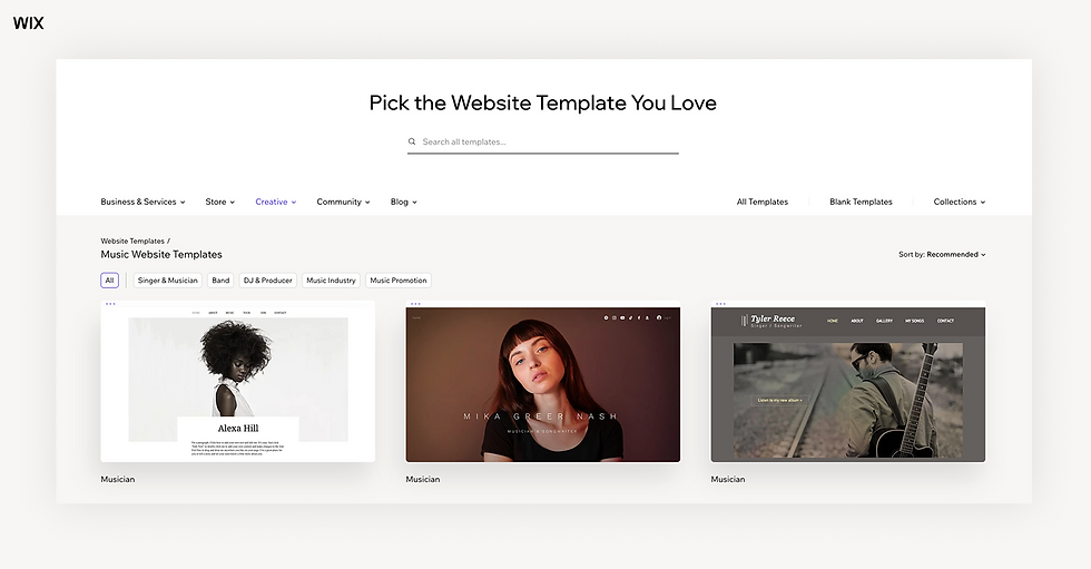 musician website templates on wix
