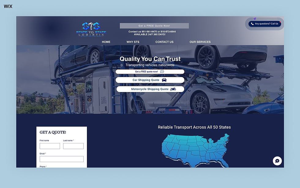 State to State Logistics wix transport website example