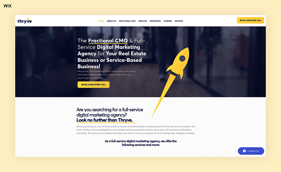 Thryve Marketing wix booking website example