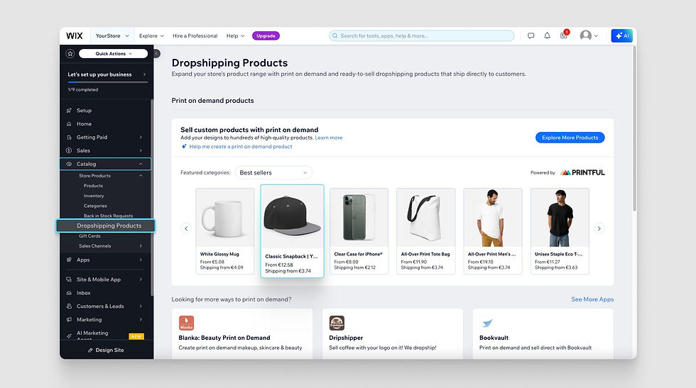 wix and printful integration dashboard