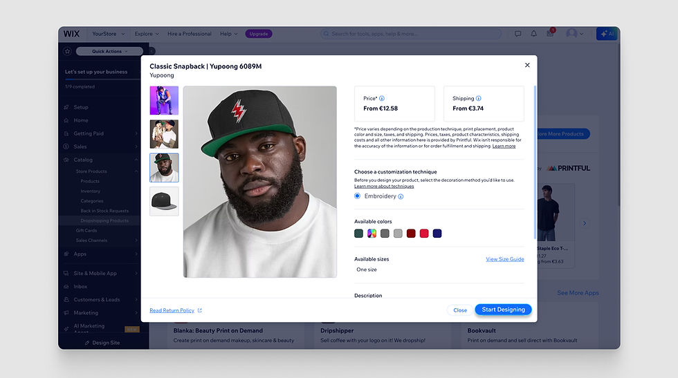 choose a product wix and printful