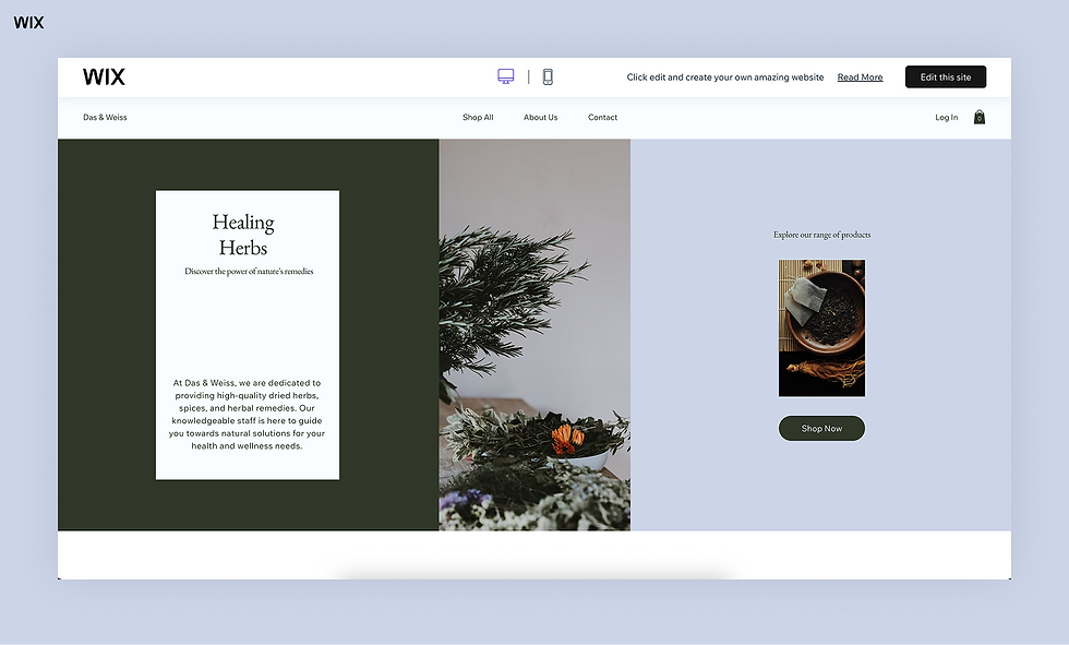 herb shop website template wix