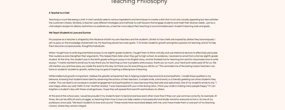 teaching philosophy for student portfolio example