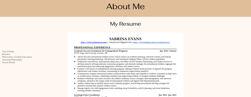 about me page for a student portfolio example