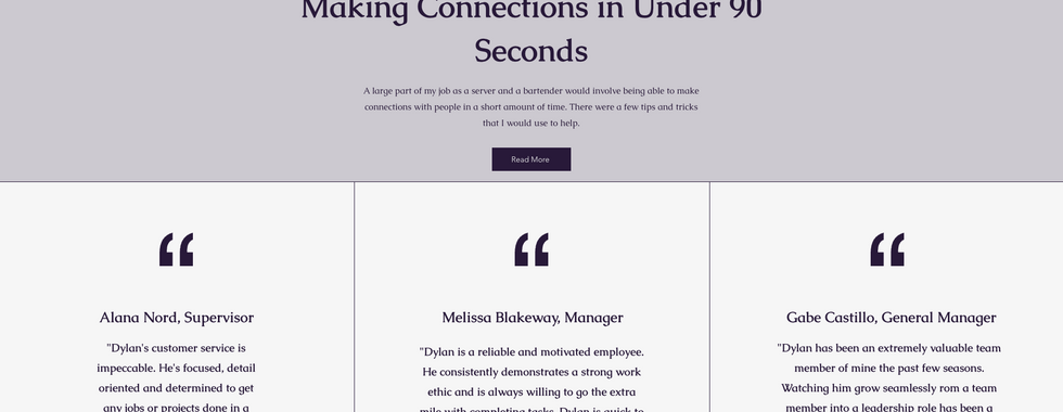 student portfolio examples testimonials