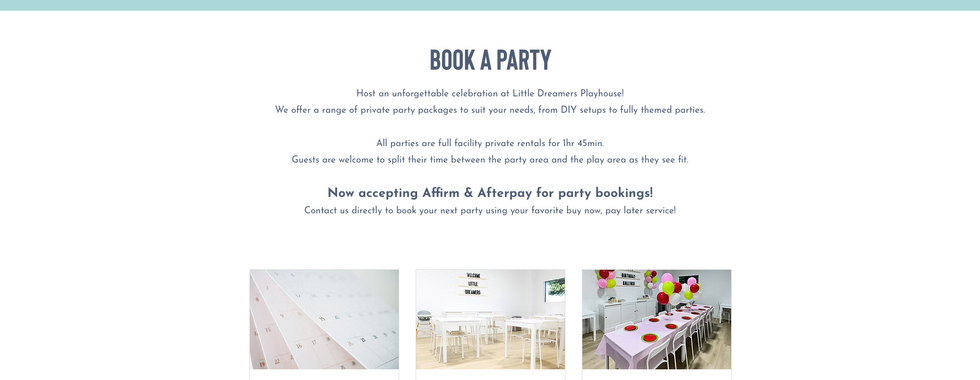 book a kids party booking website example