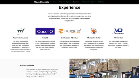 experience page student portfolio example