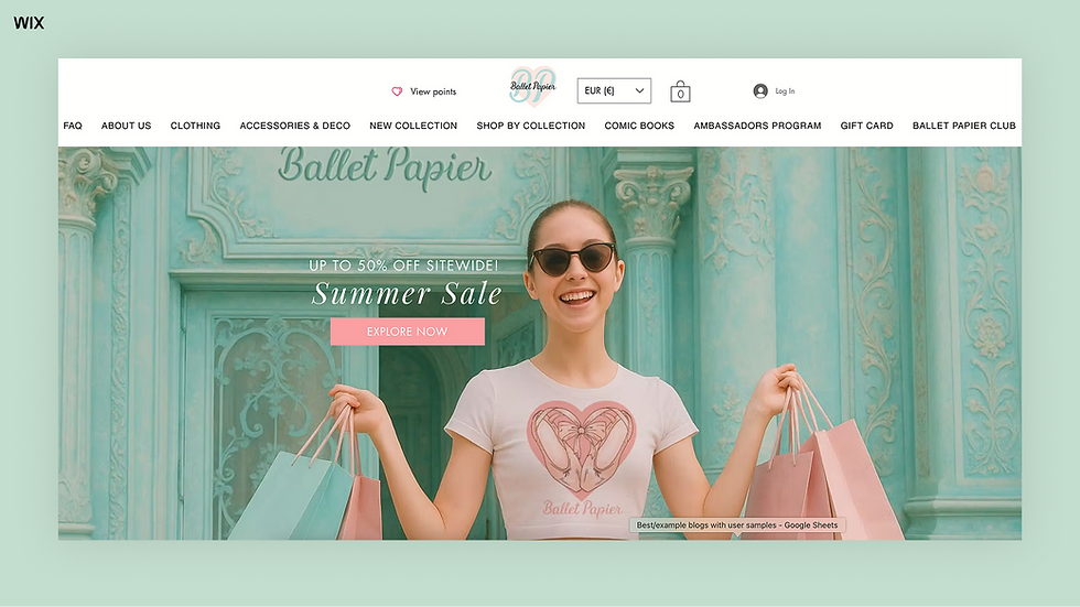 Ballet Papier wix built print on demand website