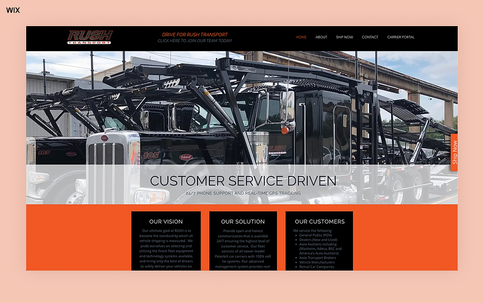 Rush Transport wix transport website example