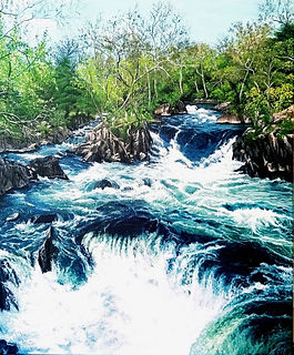 painting, landscape, river, Potomac river, trees, painting with acrylics