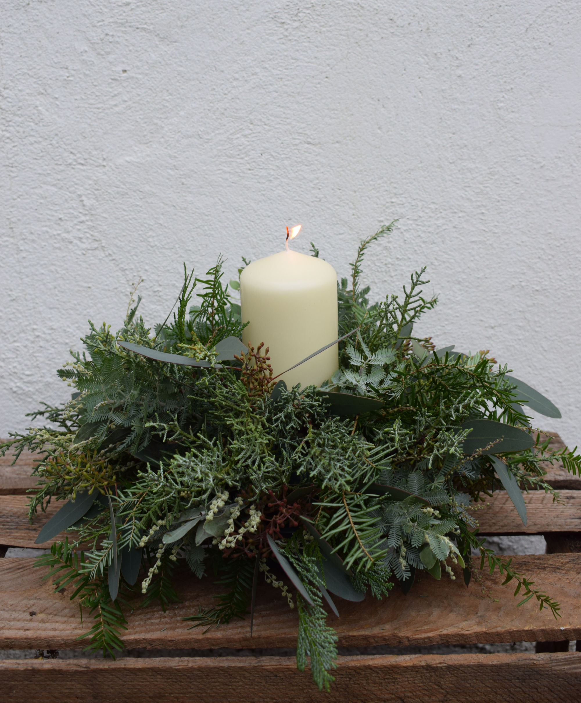 Single Candle With Foliage