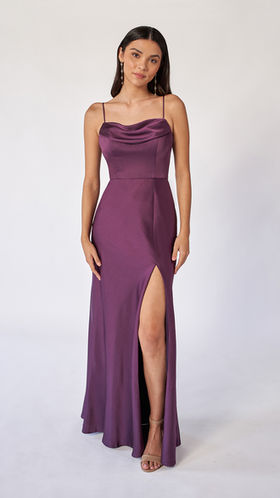 terracotta color bridesmaid dresses Vivian Satin Pleated Dress