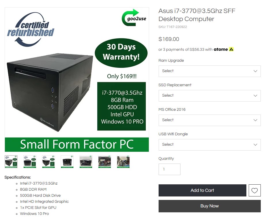 Asus i7-3770@3.5Ghz SFF Desktop Computer