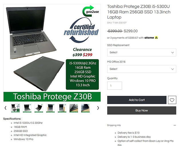 Toshiba Protege Z30B i5-5300U 16GB Ram 256GB SSD 13.3inch Laptop
