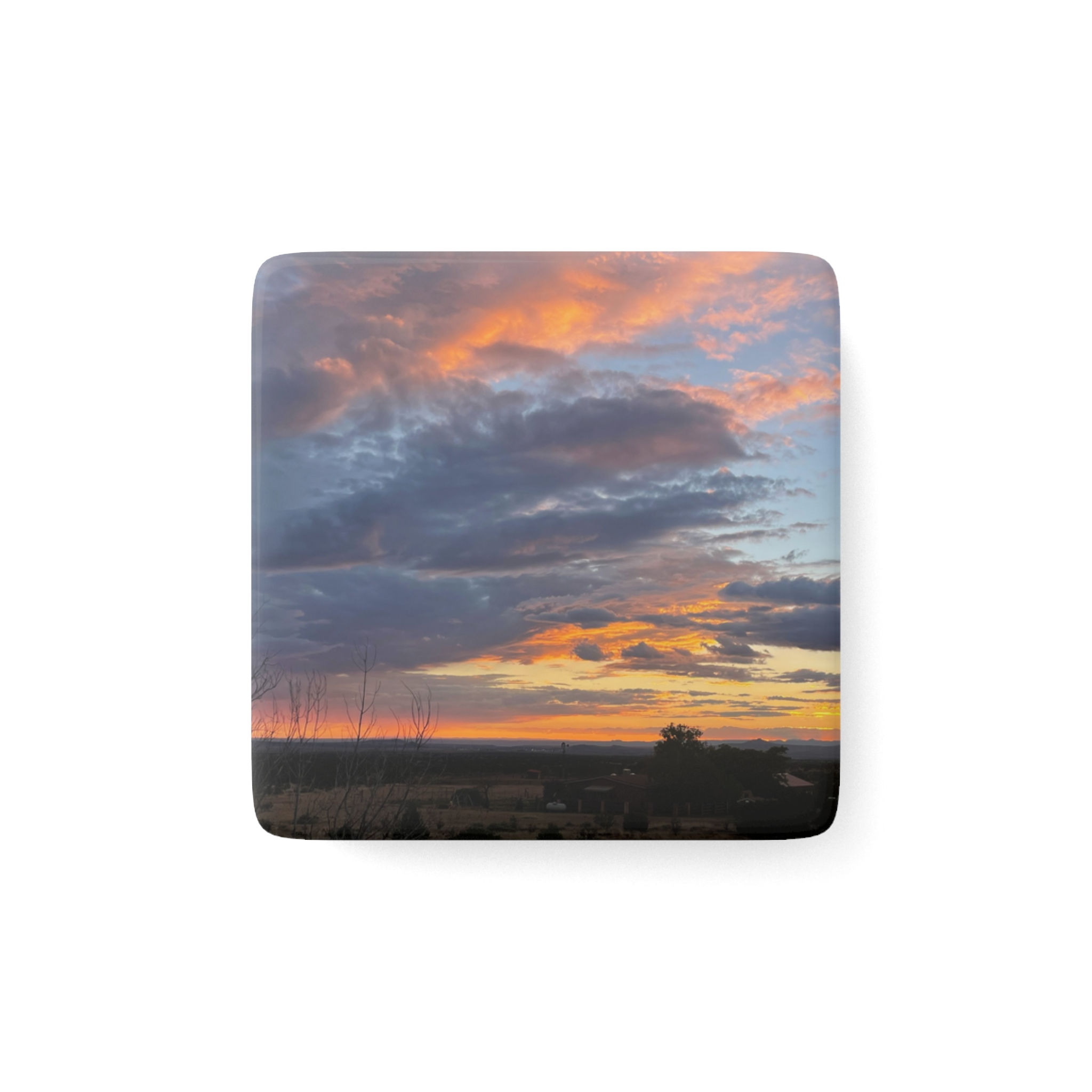 Porcelain Magnet, Square Santa Fe Sunset