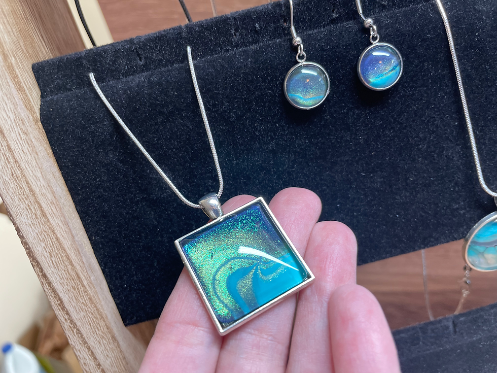 Thumbnail: Square Pendant - Turquoise/Green/Gold shimmer
