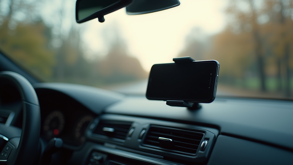 Eye-level view of a car dashboard with a modern phone mount