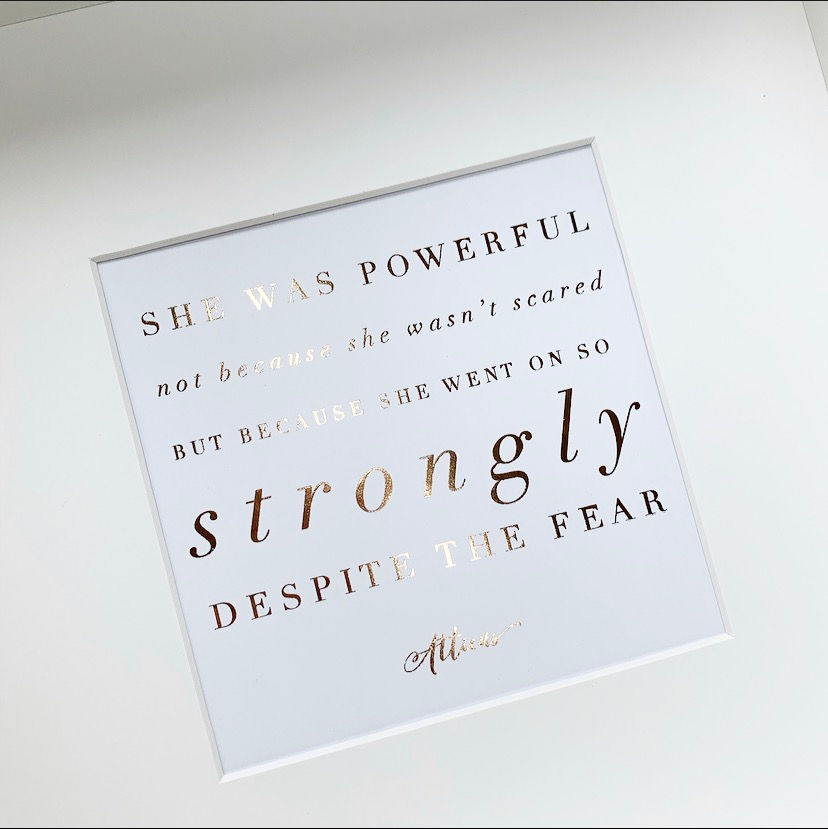 Thumbnail: She Was Powerful Framed Quote in Rose Gold Foil