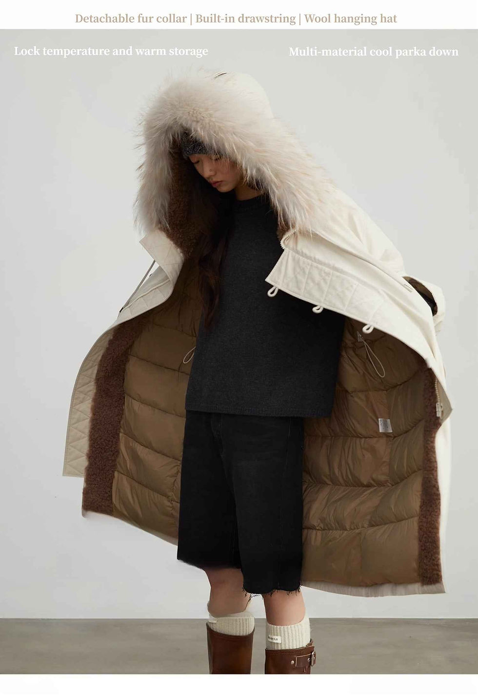 Thumbnail: Fireladyfur Women’s Hooded Down Raccoon Fur Collar Parka