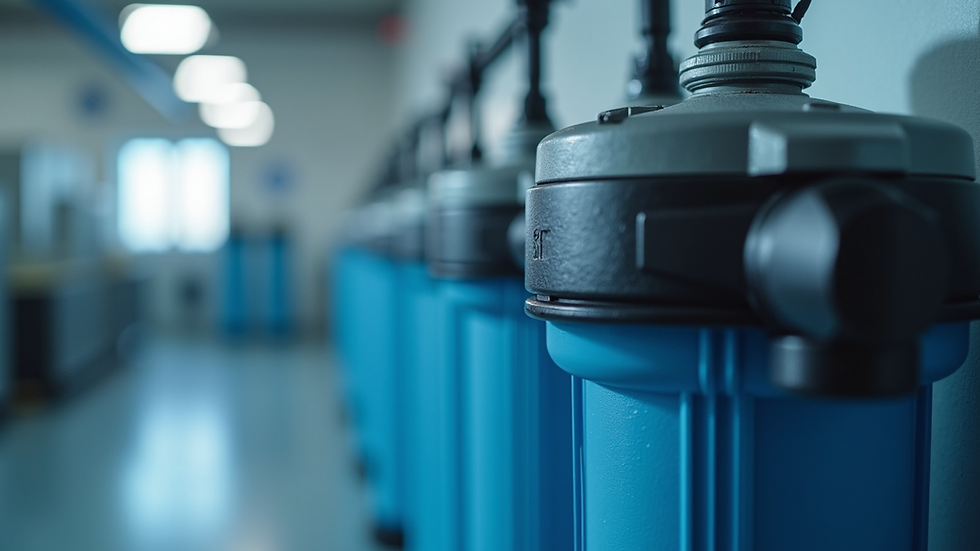 Close-up view of water filtration system components